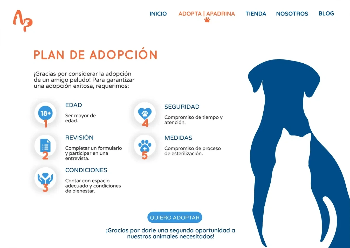 Página Plan de adopción con cinco requisitos ilustrados