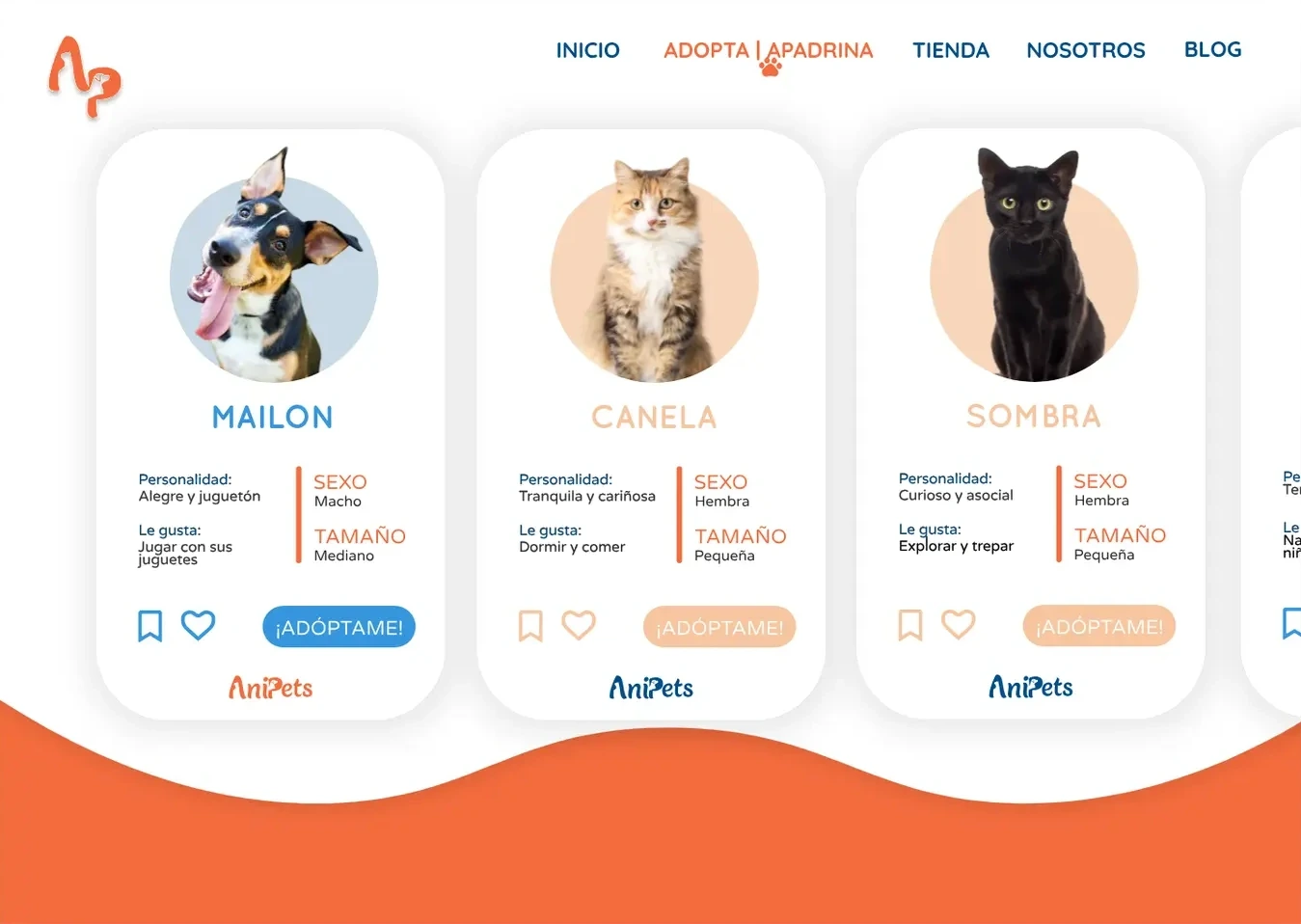Fichas de las mascotas Mailon, Canela y Sombra