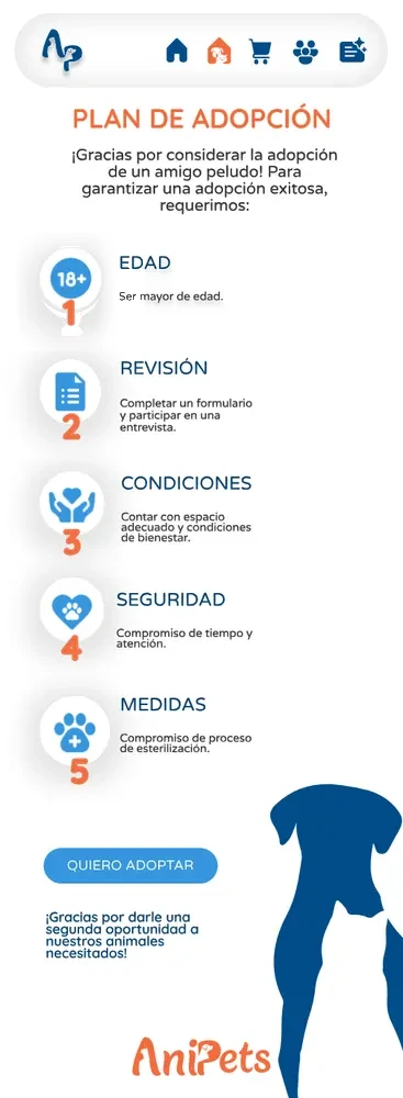 Pantalla móvil del plan de adopción con los cinco requisitos